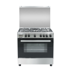 Nara NAXG/8005-BG Gas Cooker 80 cm Double glass black door Glossy stainless steel Wide Enameled Iron Grids