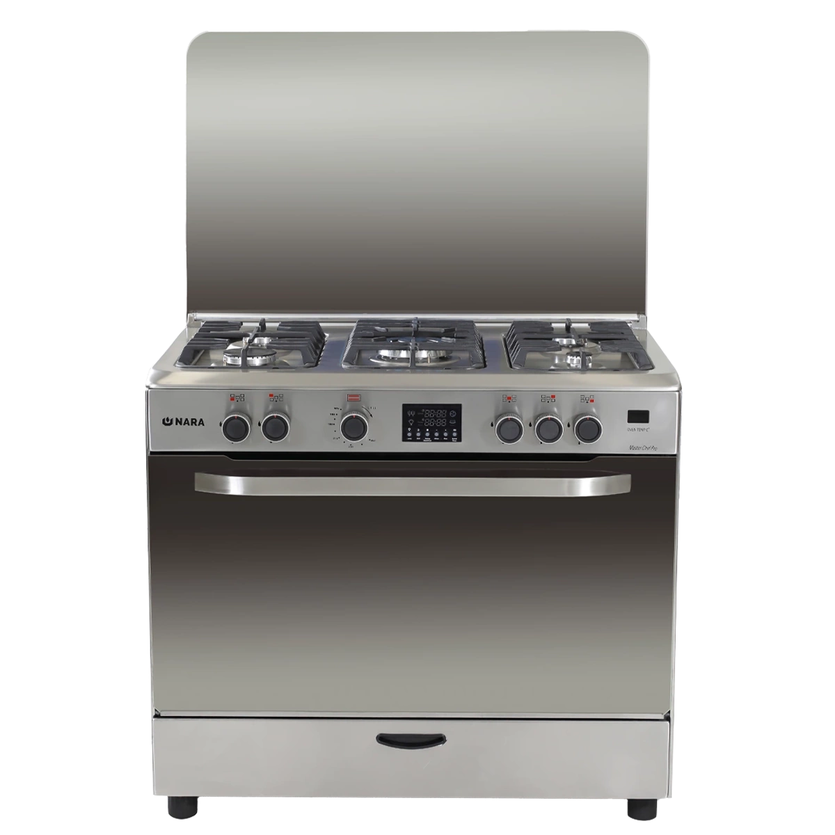 Nara NAXM 9009 / LC / PRO + Gas Cooker 90 cm 5 Gas Burners Matt Stainless steel Cast Iron Pan Support With Cooling Fan