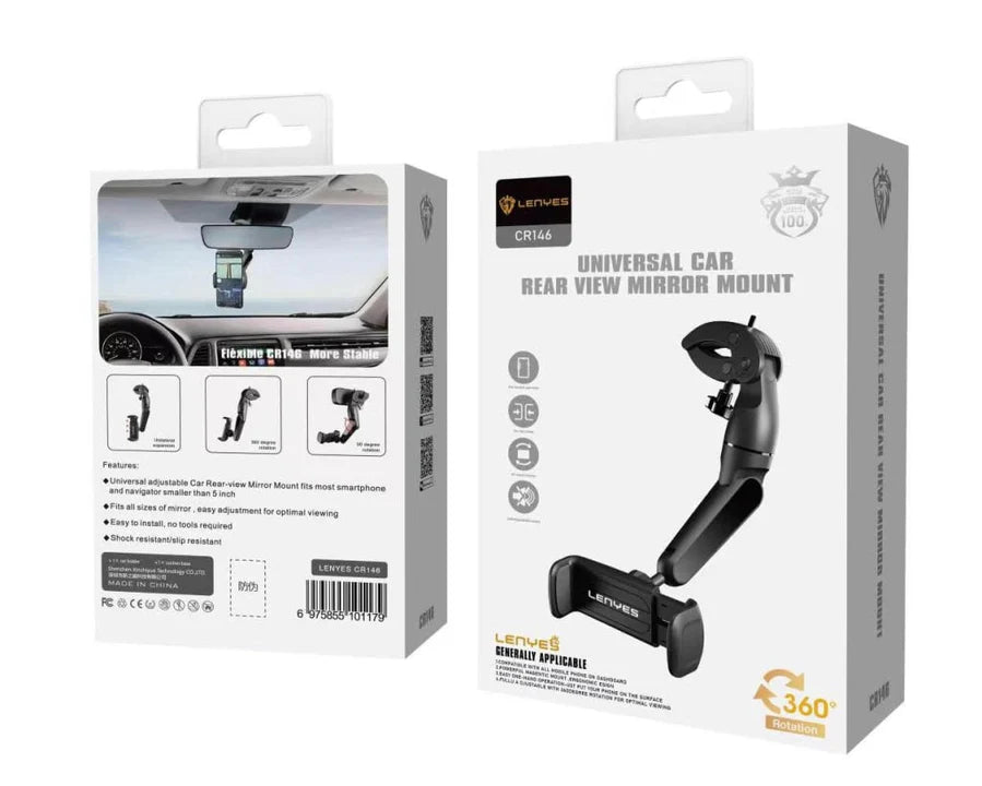 LENYES CR146 Magnetic Phone Holder – Black, Car Mount