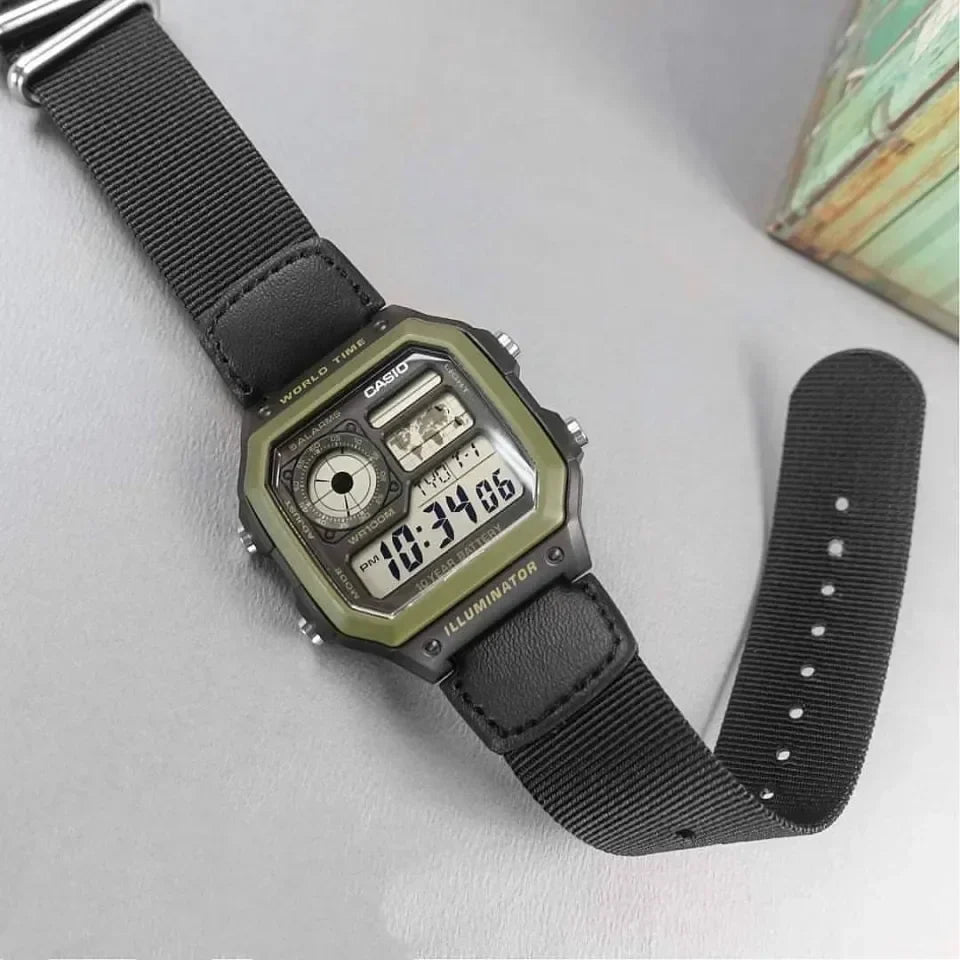 Casio Classic Digital Black Cloth For Men AE-1200WHB-1B