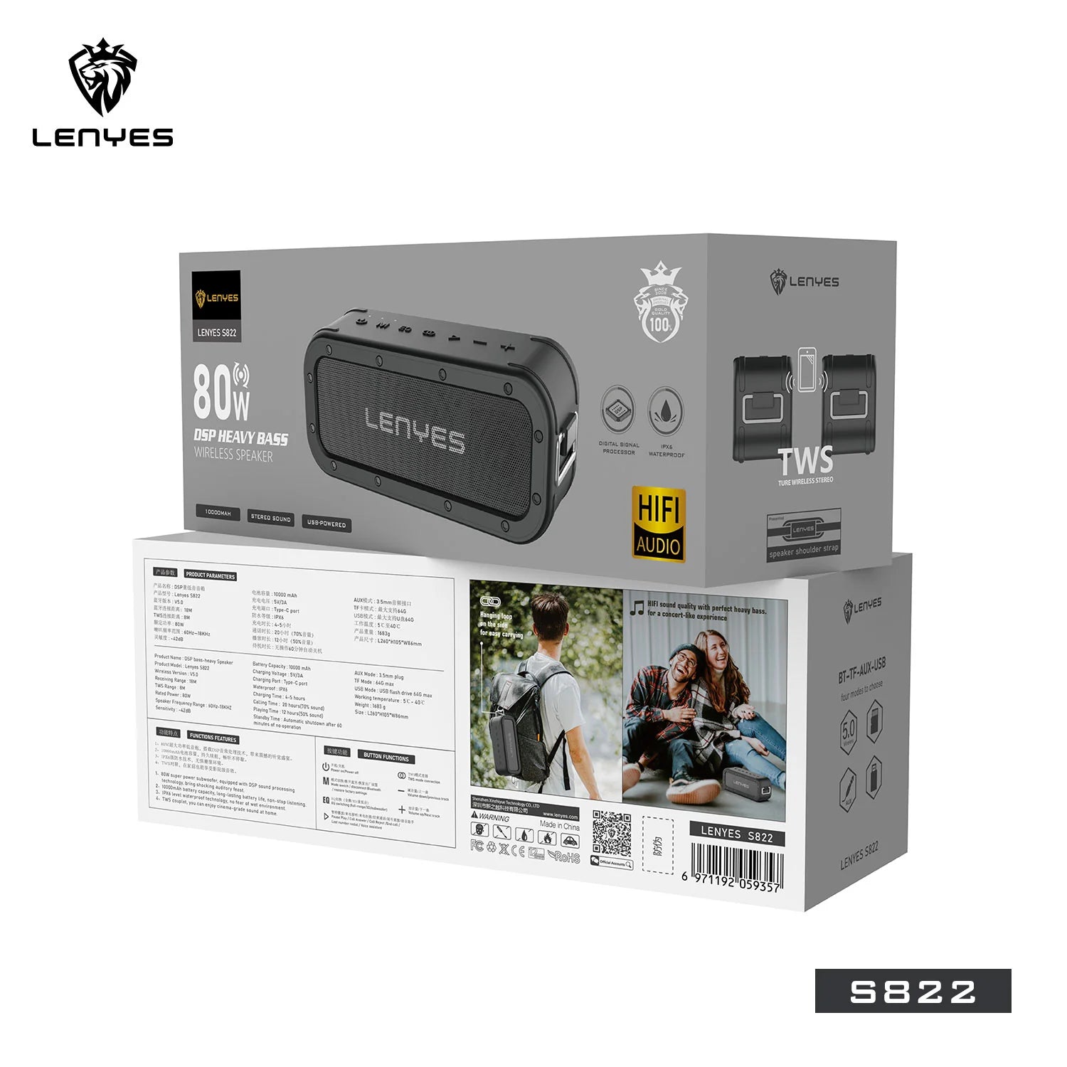 LENYES S822 Wireless Speaker – Deep Bass & LED Portable Sound