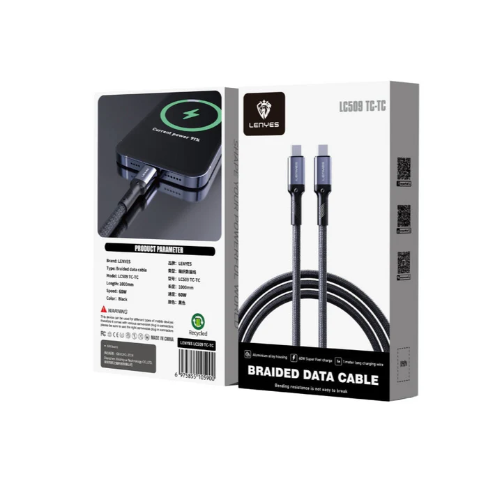 Lenyes LC509 TC-TC Cable – Braided USB-C to USB-C Fast Cable