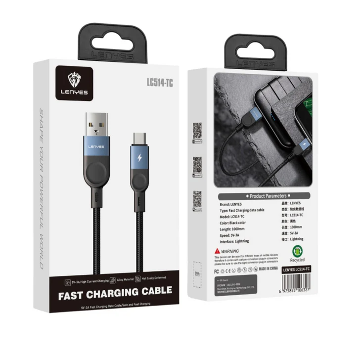 كابل Lenyes LC514-TC شحن سريع USB-A إلى Type-C مجدول