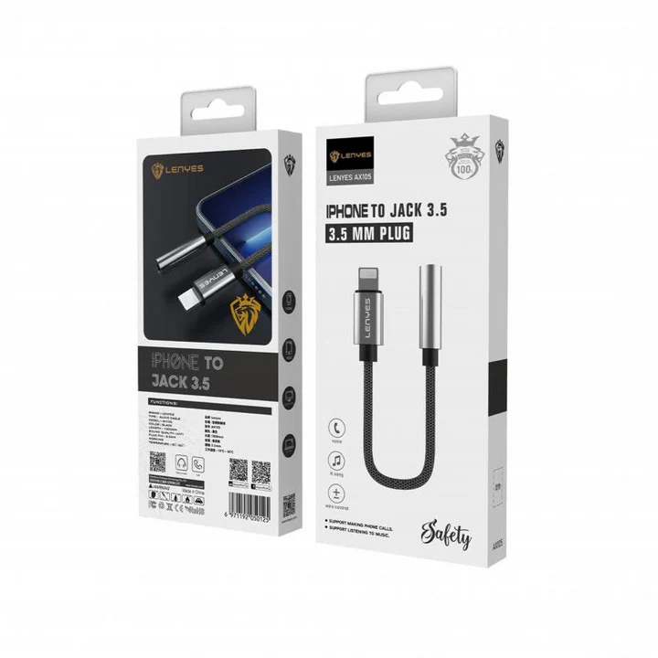 Lenyes AX105 I Lightning to 3.5mm Adapter – Clear Audio for iPhone