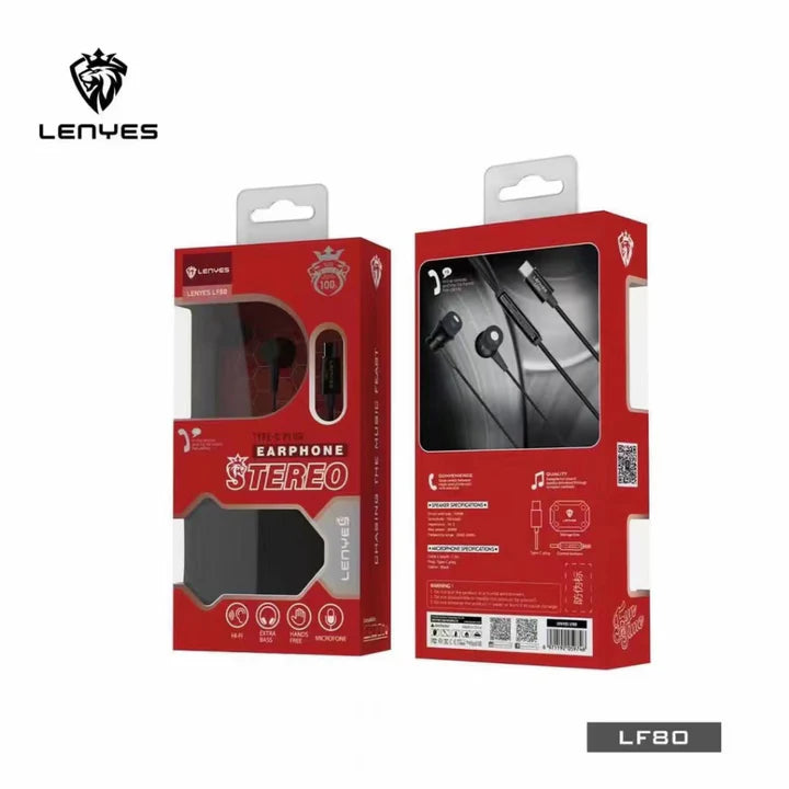 Lenyes LF80 USB-C Earphones – Stereo Sound & Built-in Mic