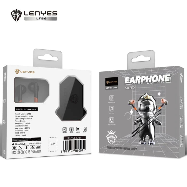 Lenyes LF86 Wired Earphones – Stereo Sound & Mic