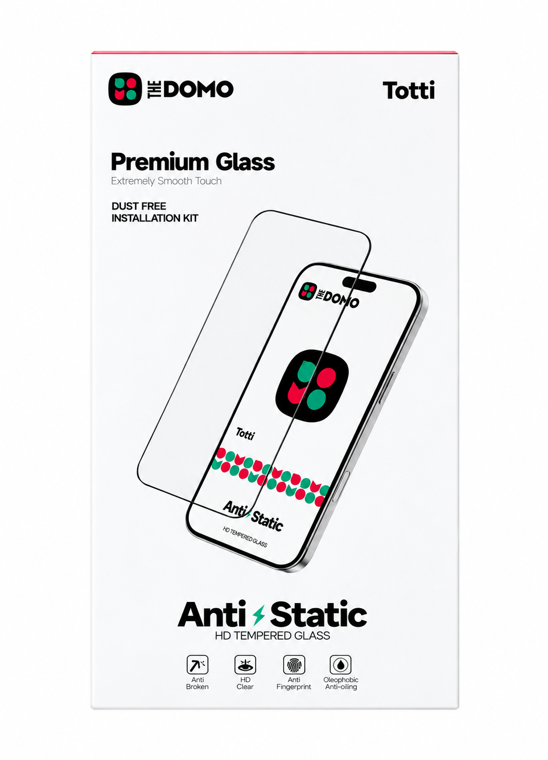 DOMO Totti Anti-Static HD Tempered Glass Screen Protector - Clear (Pack of 10)