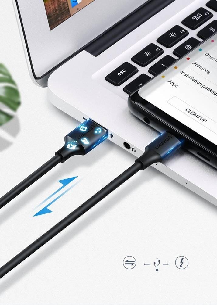 كابل يوجرين USB-A إلى USB-C 1م - طلاء نيكل متين، أسود