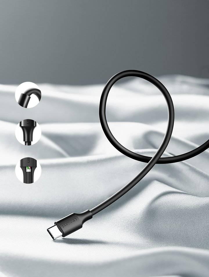 كابل يوجرين USB-A إلى USB-C 1م - طلاء نيكل متين، أسود