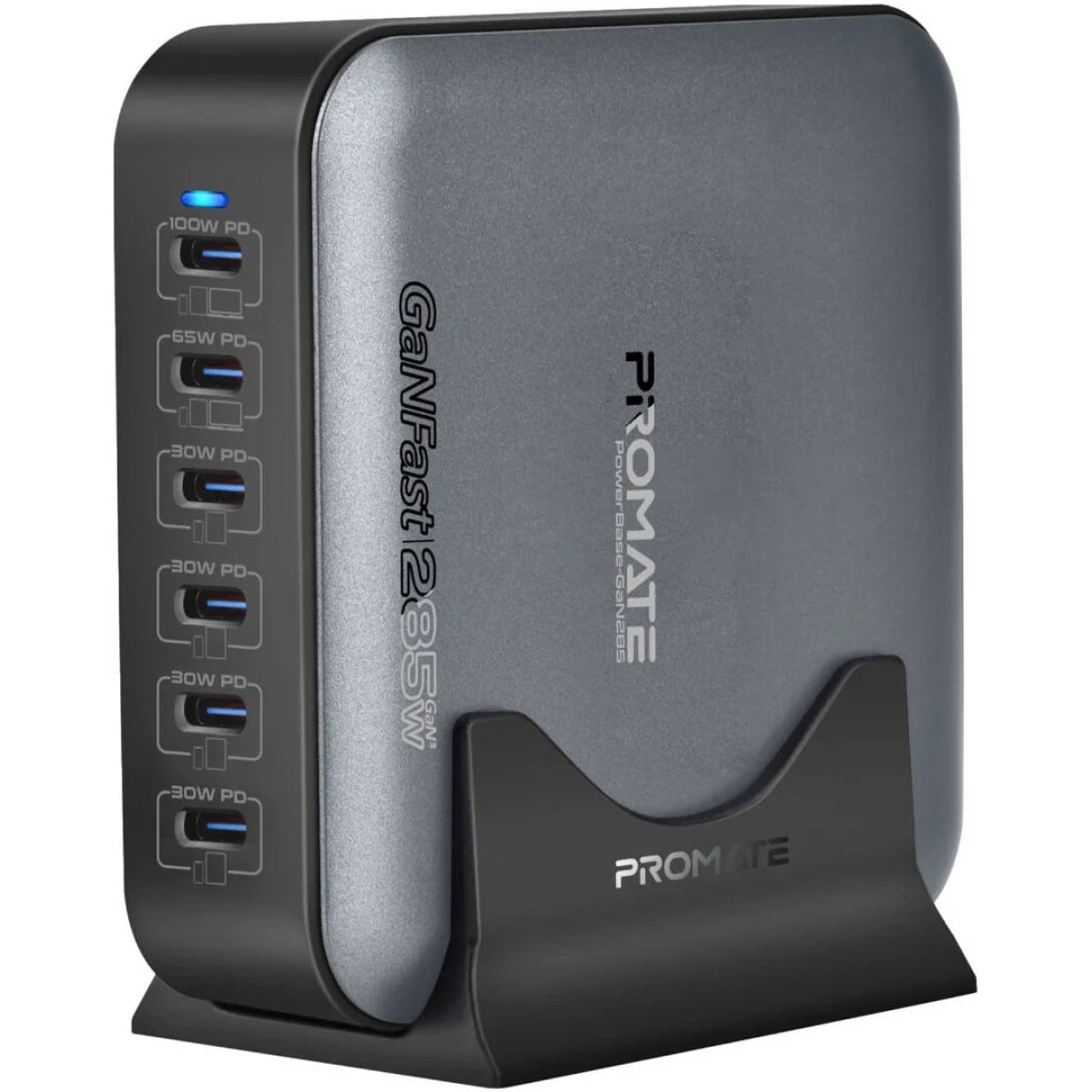 Promate PowerBase-GaN285 Charging Station, 6-Port USB-C Desktop Charger with PPS , 1.5M Cable