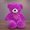 Giant vibrant purple plush teddy bear 1 meter tall with white muzzle and purple bow tie