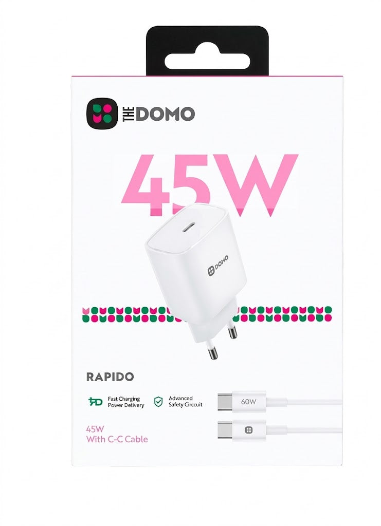 DOMO RAPIDO 45W Charger With C-C Cable - White