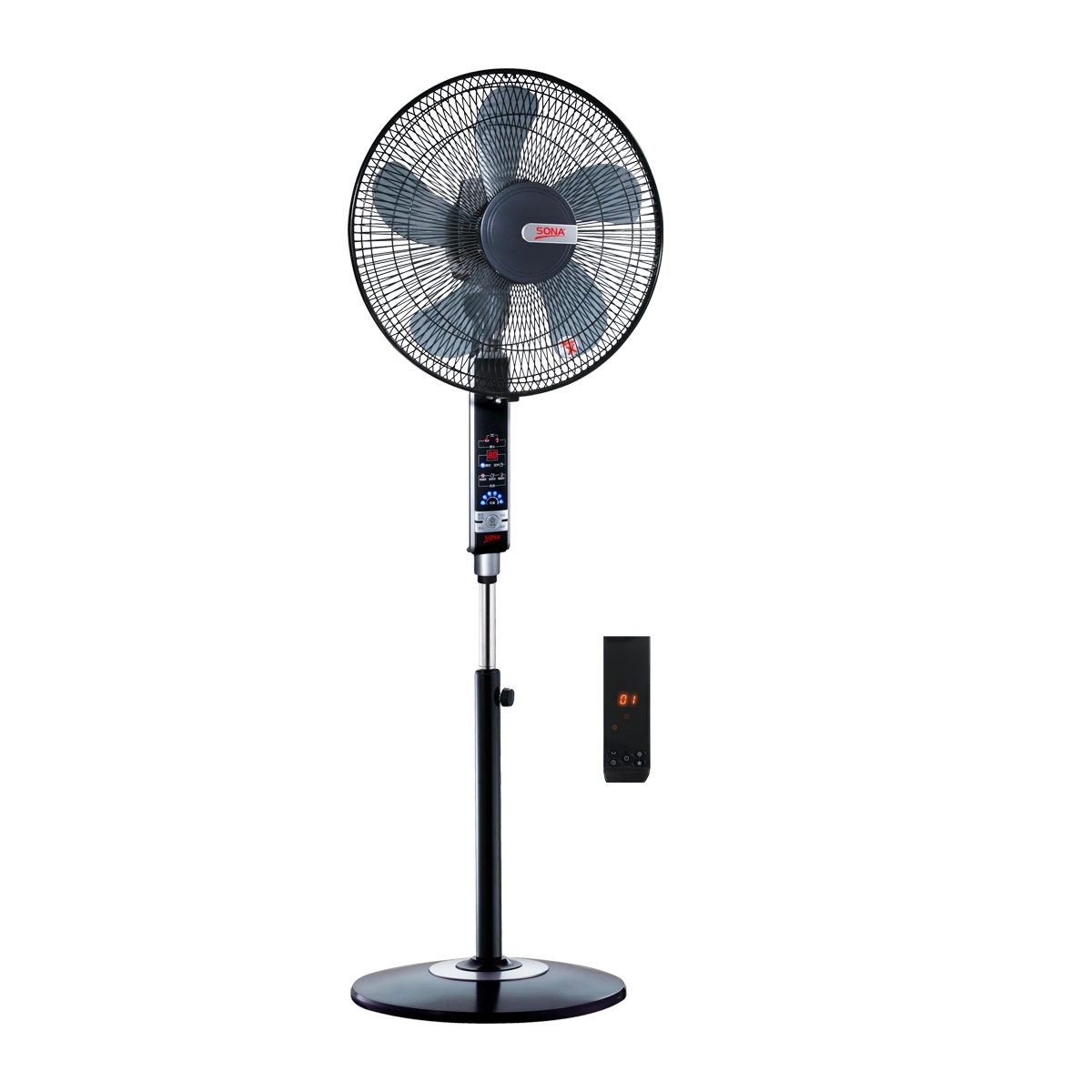Sona Fan 16" 5 Blades Remote Control Screen 180° Rotation 6 Speeds Black