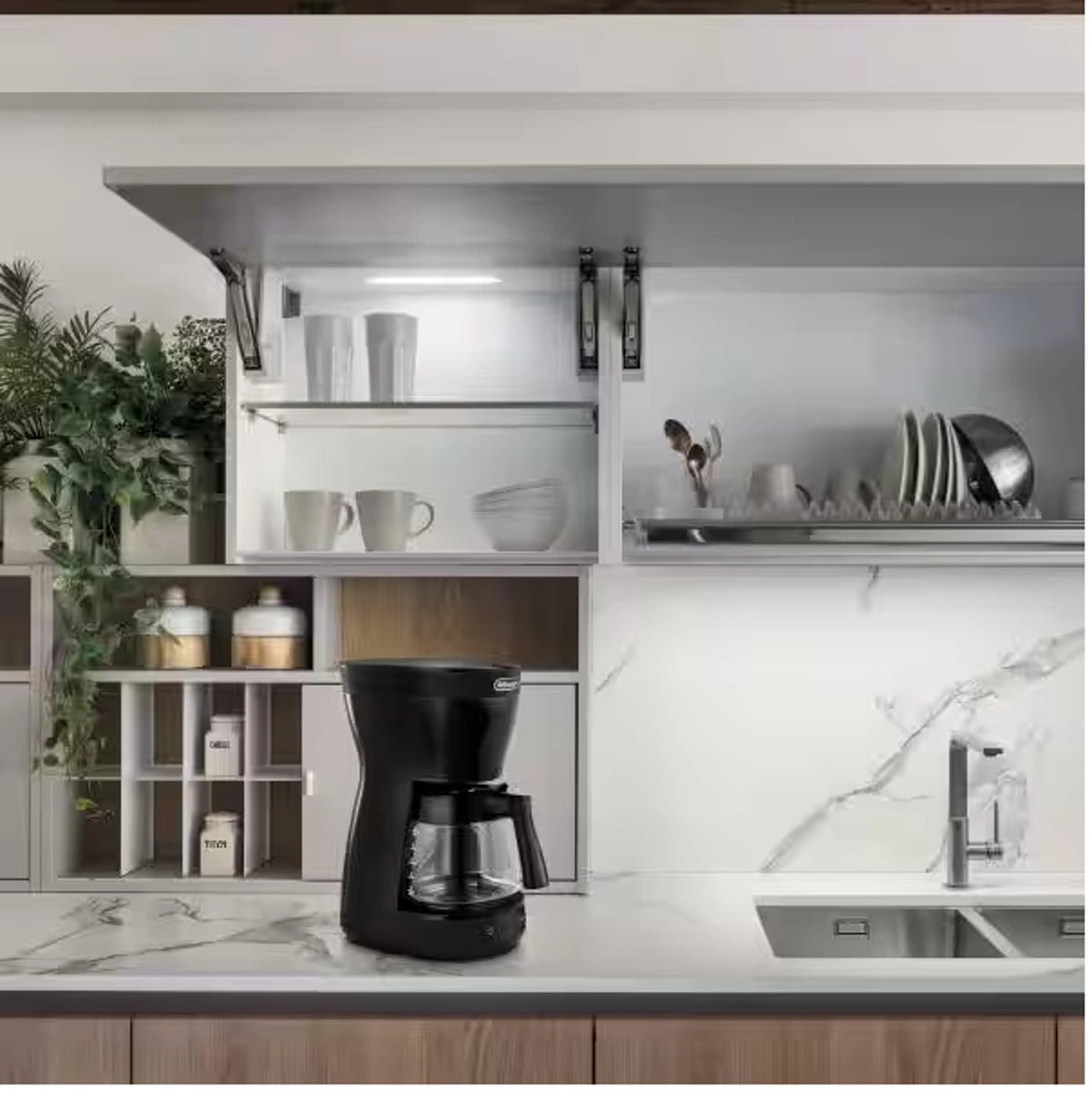 ماكينة صنع القهوة الأمريكية ديلونجي، 10 أكواب، إبريق زجاجي