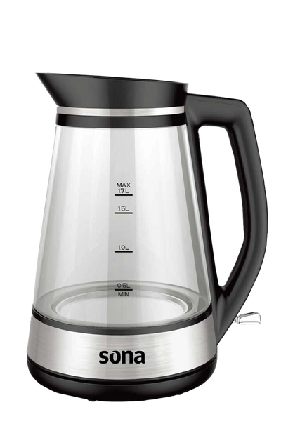 Sona Kettle 1.7L 2200W Glass & Stainless Steel Design with STRIX Controller