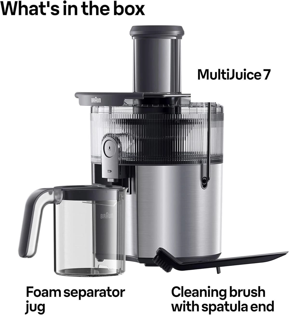 Braun MultiJuice 7 Centrifugal Juicer 1000W 2L ColdXtract Technology 2 Speeds Stainless Steel Filter – Grey (SJ7000)