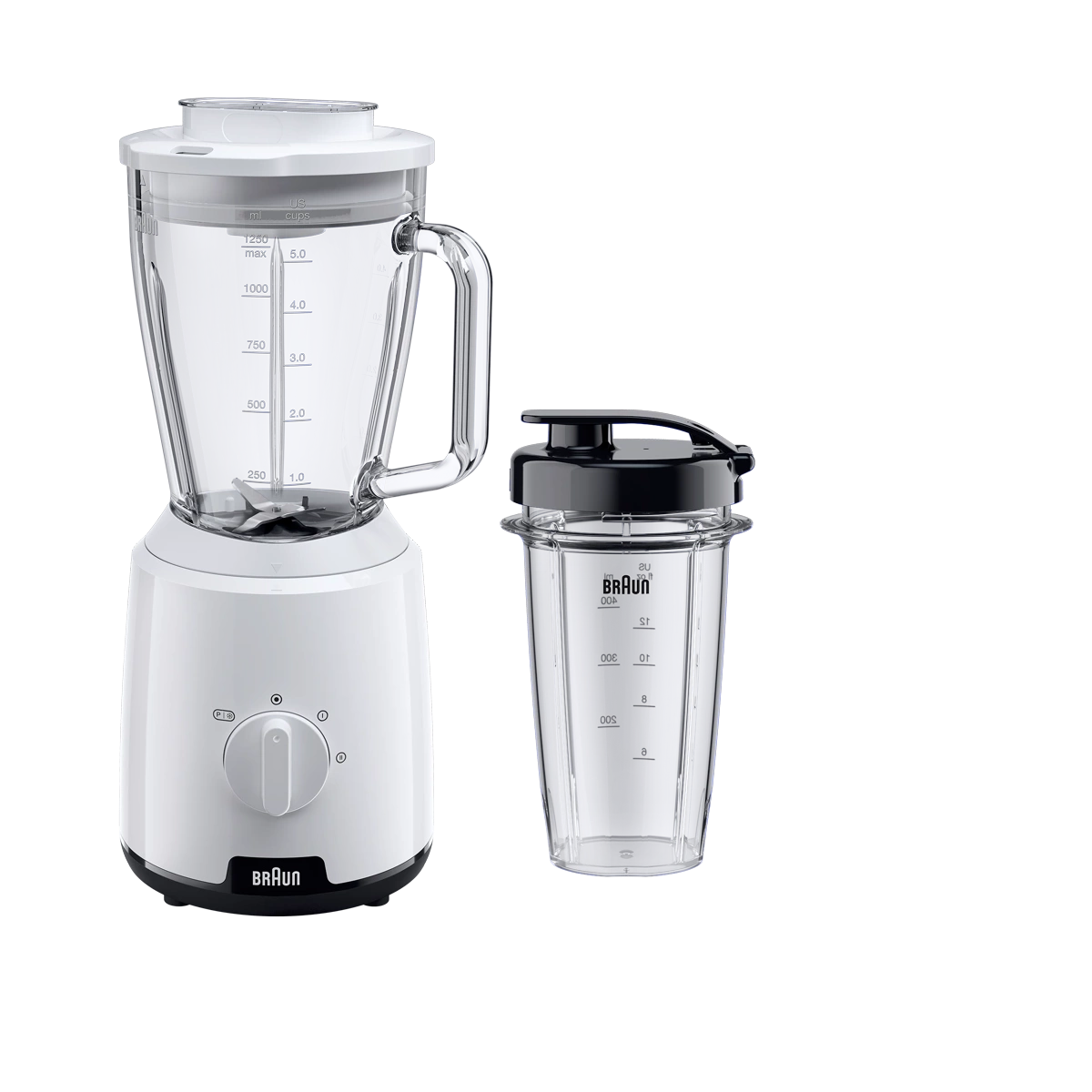 Braun PowerBlend 1 Jug Blender 600W 1.5L 2 Speeds & Pulse TriAction Technology – White (JB1000)