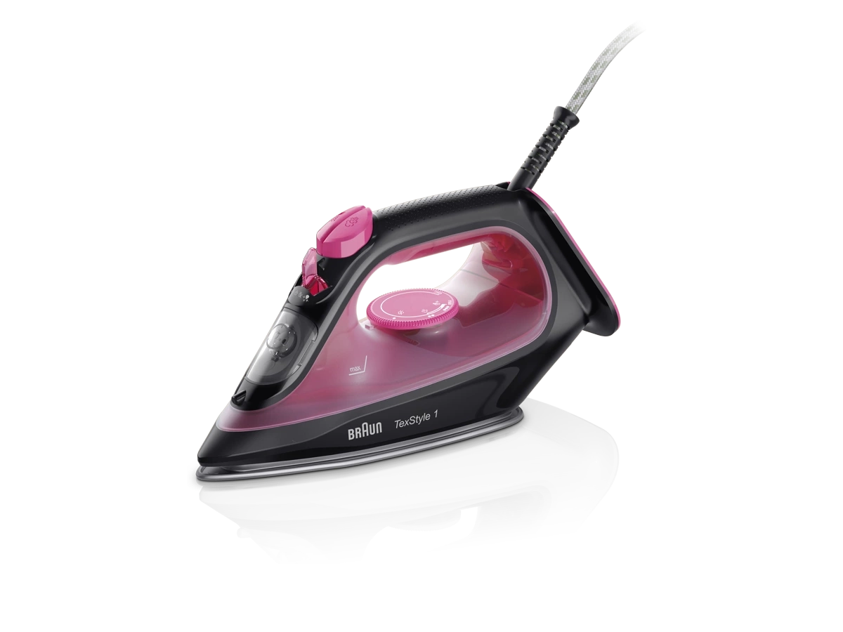 Braun TexStyle 1 Steam Iron 2000W 220ml SuperCeramic Soleplate Lightweight – Black & Violet (SI1070PU)