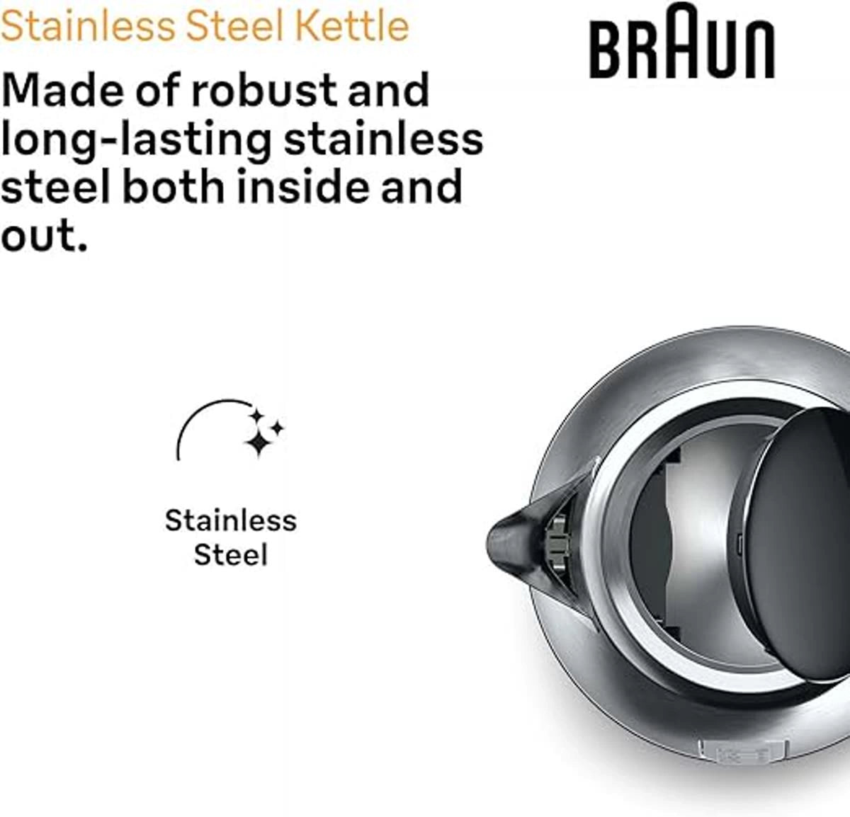 Braun Electric Kettle 2200W 1.7L Stainless Steel Auto Shut-Off Boil-Dry Protection – Black (WK1500BK)