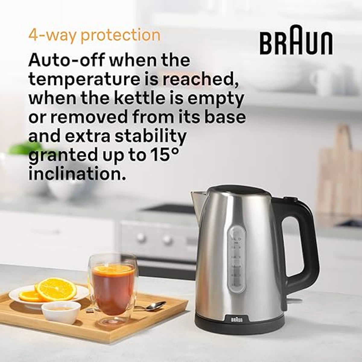 Braun Electric Kettle 2200W 1.7L Stainless Steel Auto Shut-Off Boil-Dry Protection – Black (WK1500BK)
