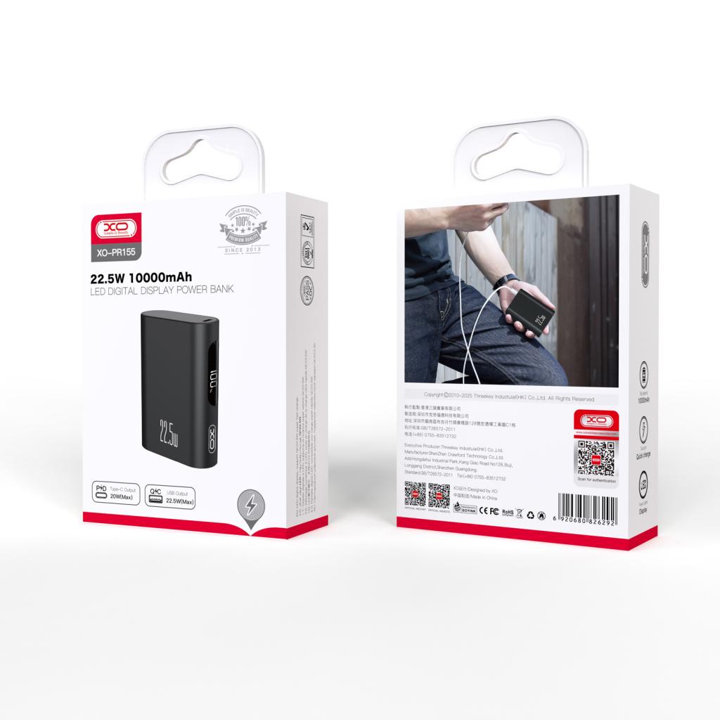 XO PR155 Mini Steel Power Bank – 10000mAh Fast Charger