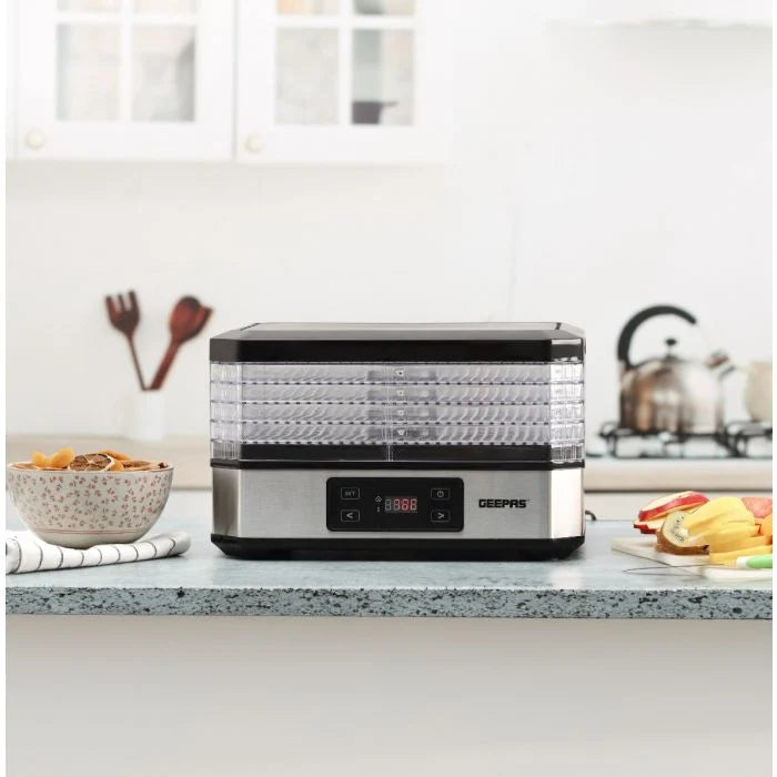 Geepas 500W Digital Food Dehydrator, 5-Layer, 48H Timer, Black/Silver GFD63013UK