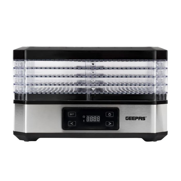 Geepas 500W Digital Food Dehydrator, 5-Layer, 48H Timer, Black/Silver GFD63013UK