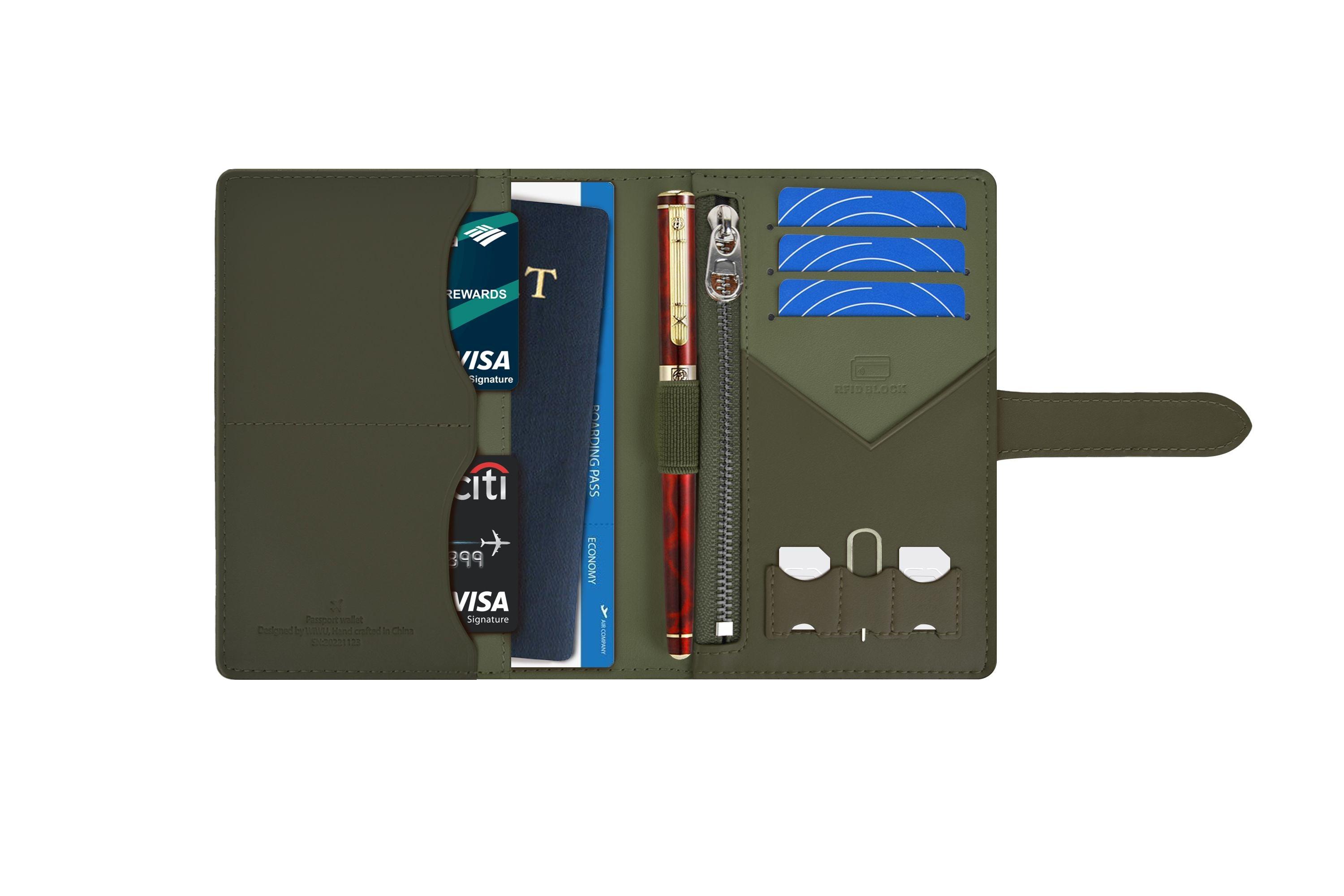 محفظة جواز السفر من ويوو جلد صناعي مقصورة للبطاقات وشريحة سيم