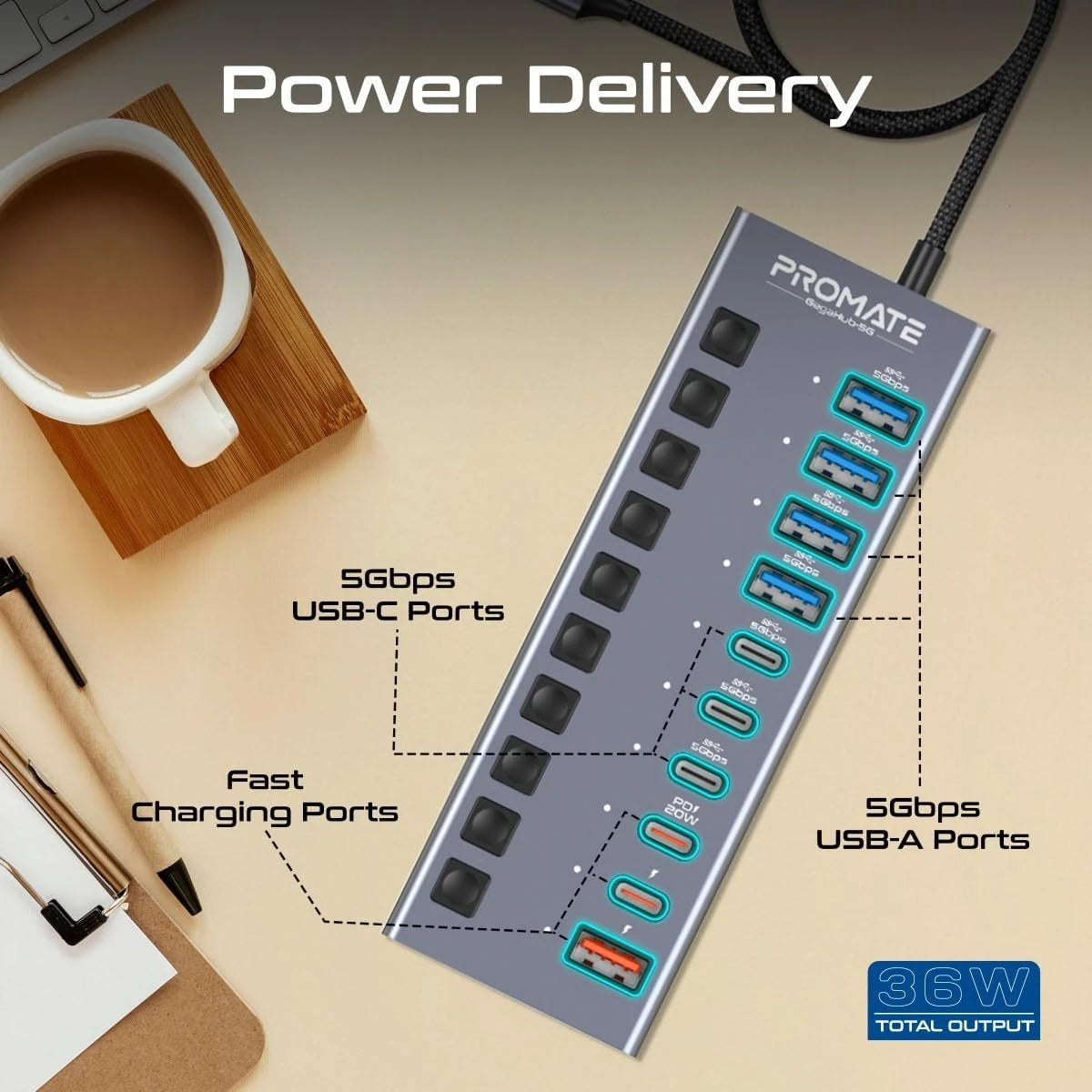 هاب USB-C متعدد 10-في-1 Promate GegaHub-5G