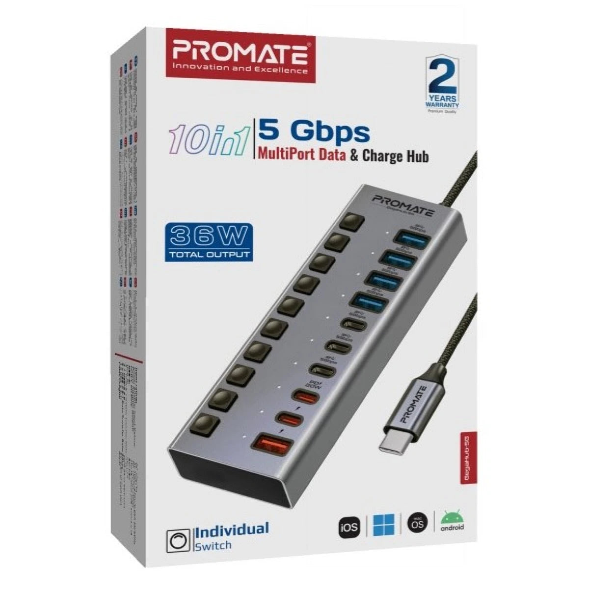 هاب USB-C متعدد 10-في-1 Promate GegaHub-5G