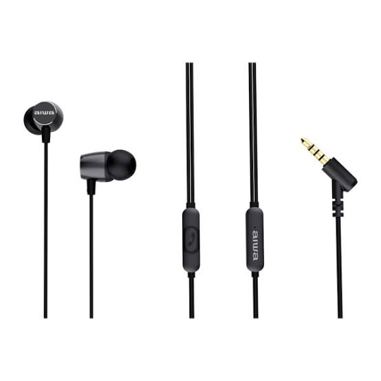 Aiwa ESTM-30 Wired In-Ear Headphones – 10mm Driver, Metal Housing, Mic & Remote, 3.5mm