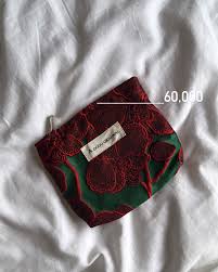 Small Gabardine Makeup Bag with Floral Green Design