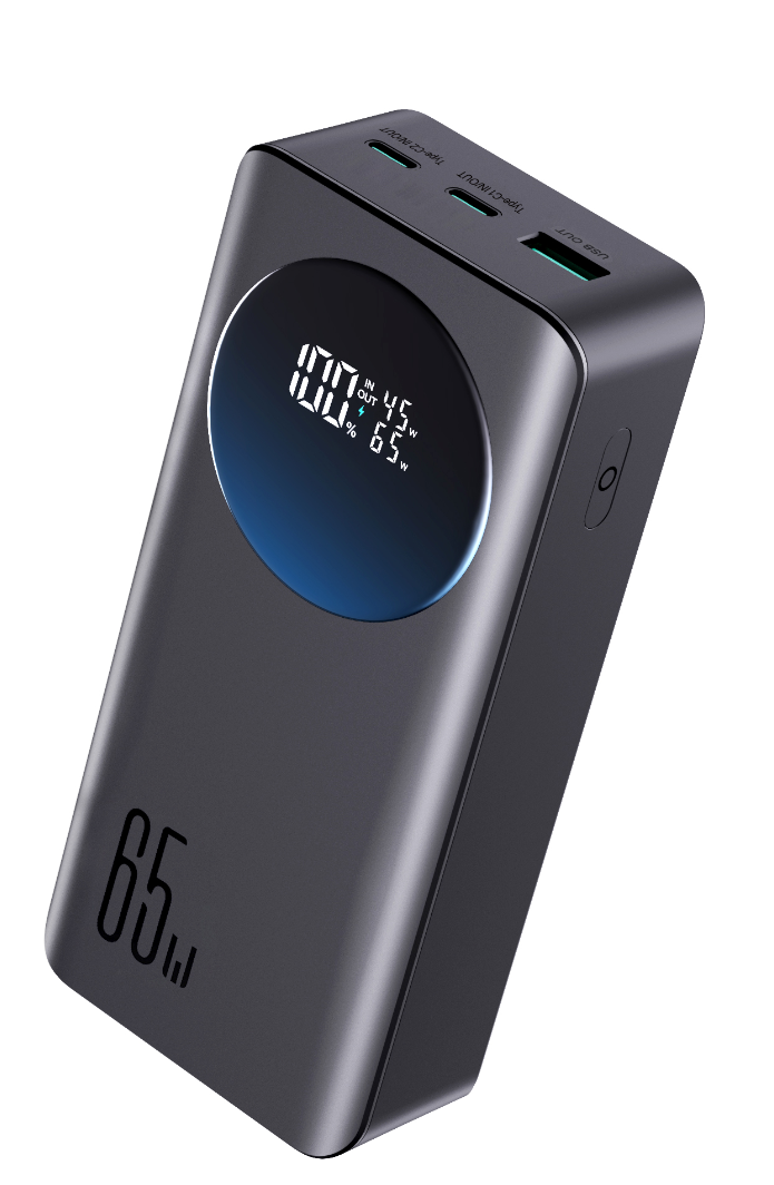 JOYROOM JR-PBF05 Pro 65W Digital Display Fast Charging Power Bank 30000mAh--Black (with Type-C To Type-C 100W 1.2M cable black)