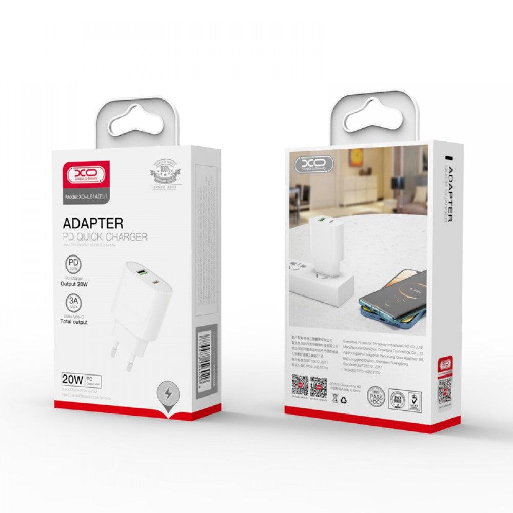 شاحن XO L81A EU PD20W+QC3.0 18W سريع بمنفذ USB واحد مزدوج منفذ واحد