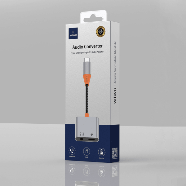 محول صوت WiWu LT10 Type-C إلى Type-C و3.5 مم - رمادي