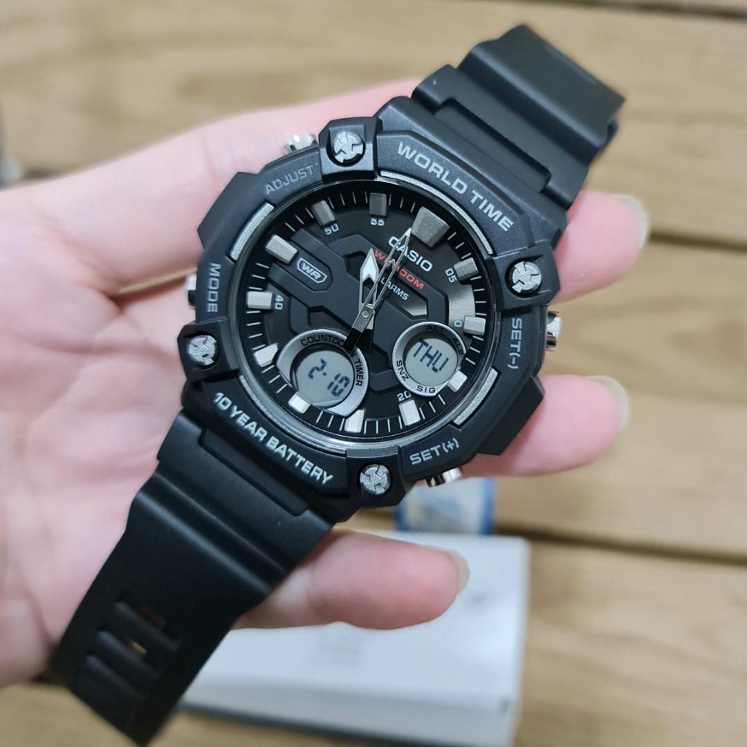 Casio Analog-Digital Black Rubber Black Dial For Men