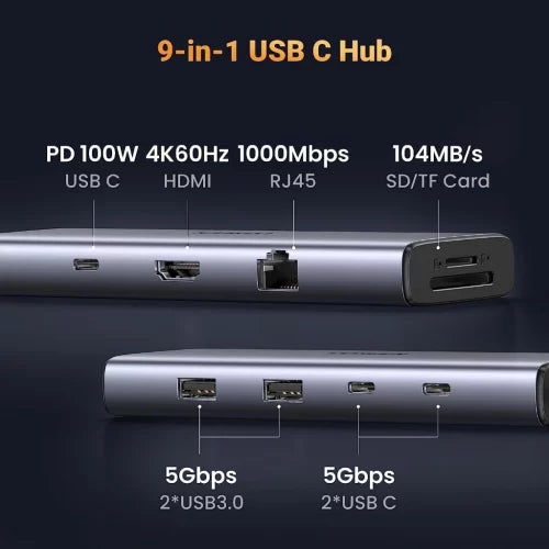 UGREEN محول USB-C 9 في 1 بدقة 4K 60Hz وشحن PD سريع