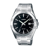 Casio Elegant Silver St.Steel,MTP-1308D-1A, Black Dial for Men