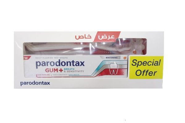 عرض خاص معجون بارودونتكس للتبييض وفرشاة أسنان ناعمة 75 مل