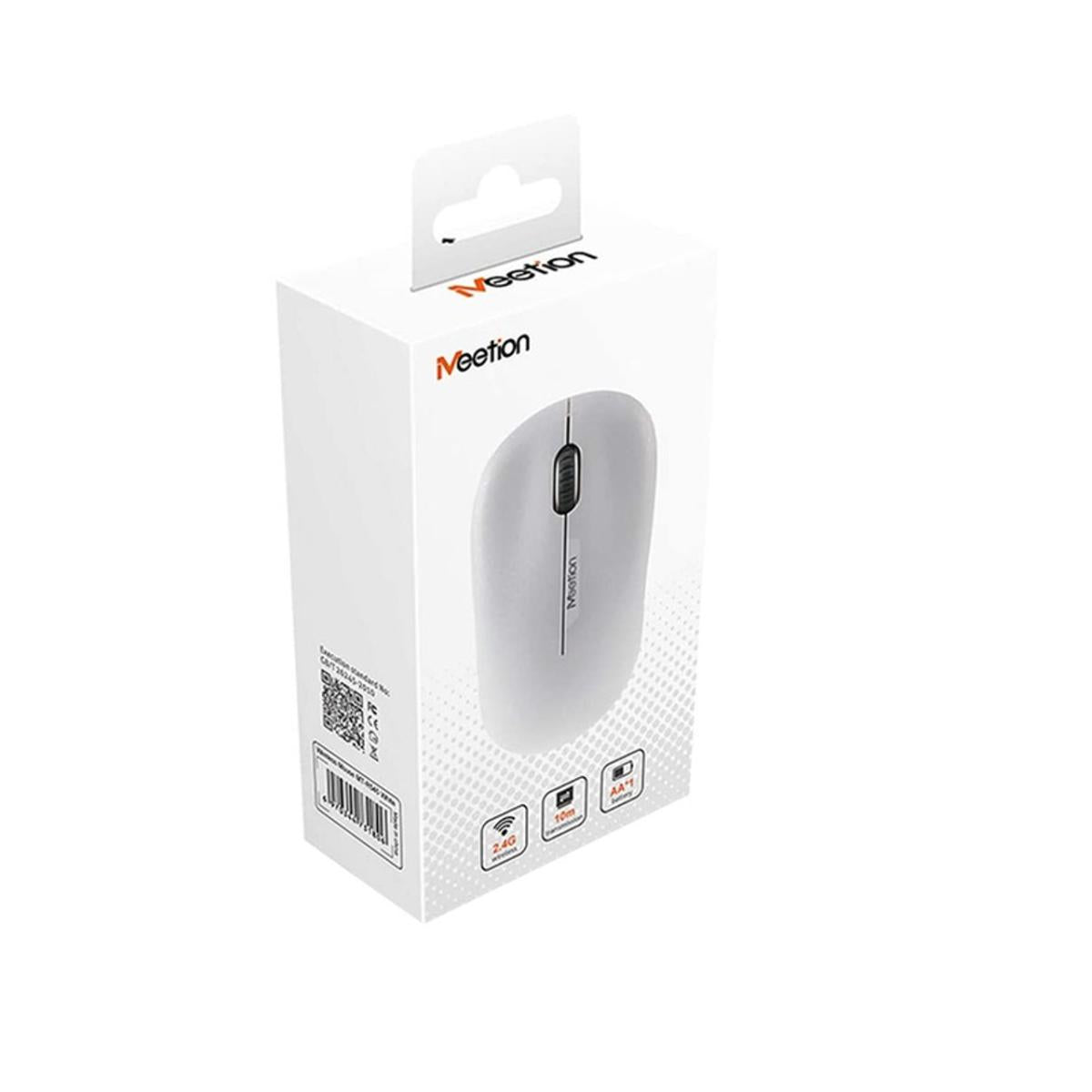 ماوس MeeTion اللاسلكي الضوئي بمنفذ USB للكمبيوتر بسرعة 2.4 جيجاهرتز - أبيض