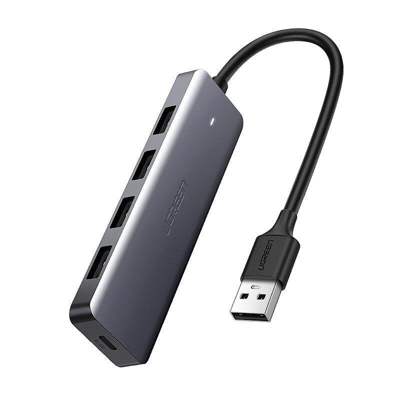 محول يوجرين USB 3.0 بـ 4 منافذ مزود بـ Micro USB غلاف معدني