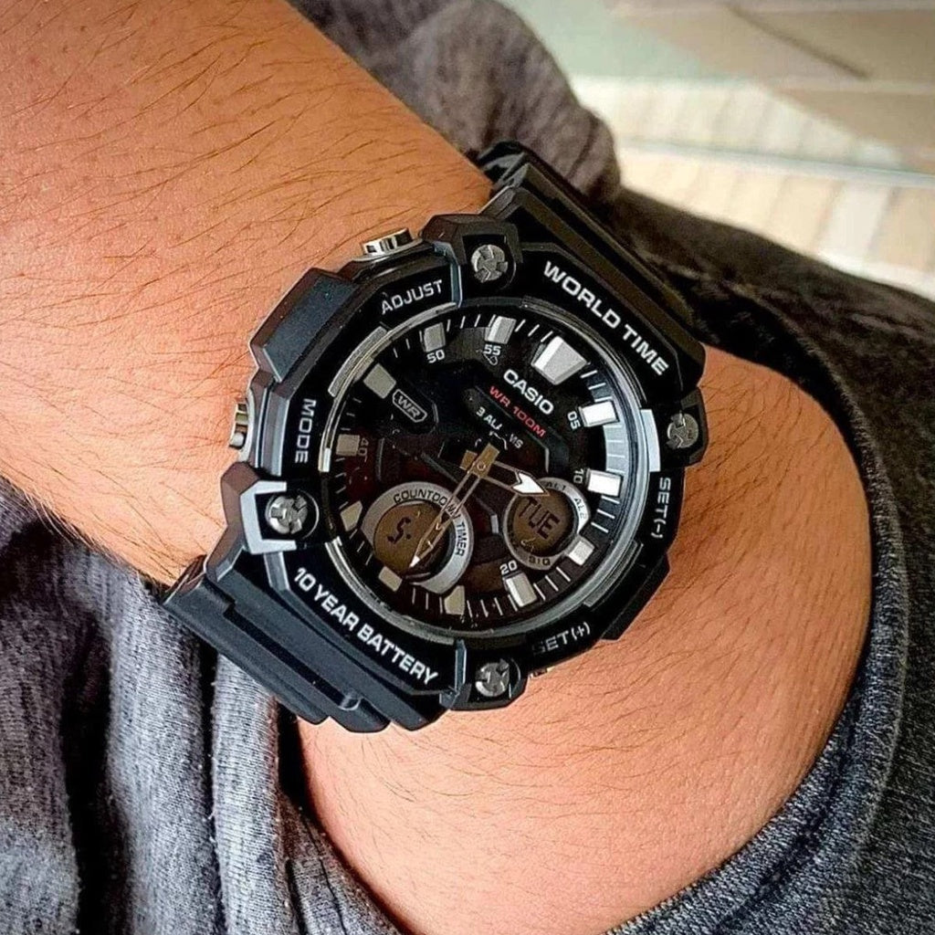 Casio Analog-Digital Black Rubber Black Dial For Men