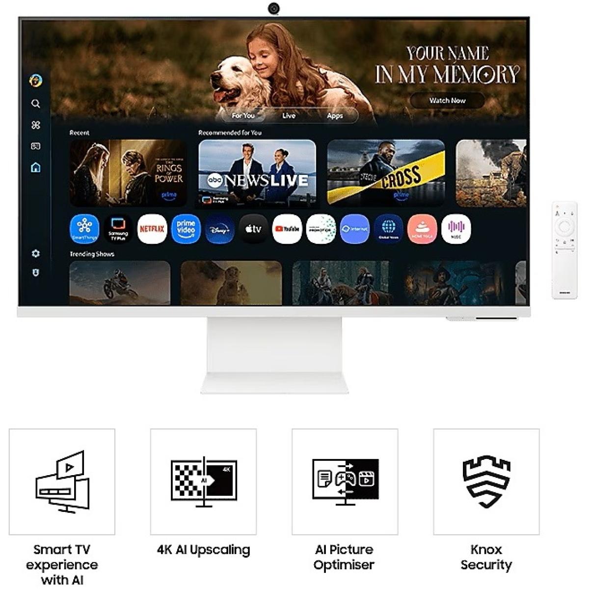 شاشة سامسونج M8 2025 (FM801) الذكية بتقنية الذكاء الاصطناعي، مقاس 32 بوصة، بدقة 4K UHD | نظام تشغيل تايزن | منفذ USB-C بقدرة 65 واط | أبيض