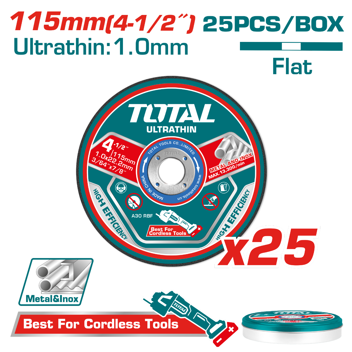 TOTAL Ultra-thin metal cutting disc set 25PCs (TAC11011525)