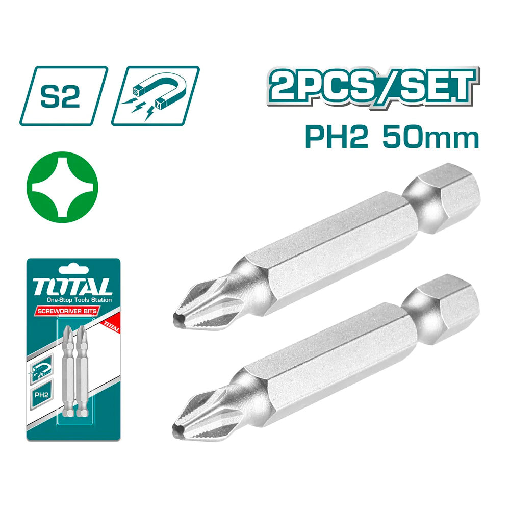 TOTAL 2 Pieces Star Screwdriver Bits Set , 50 Mm Magnetic Tip (TAC16PH224)