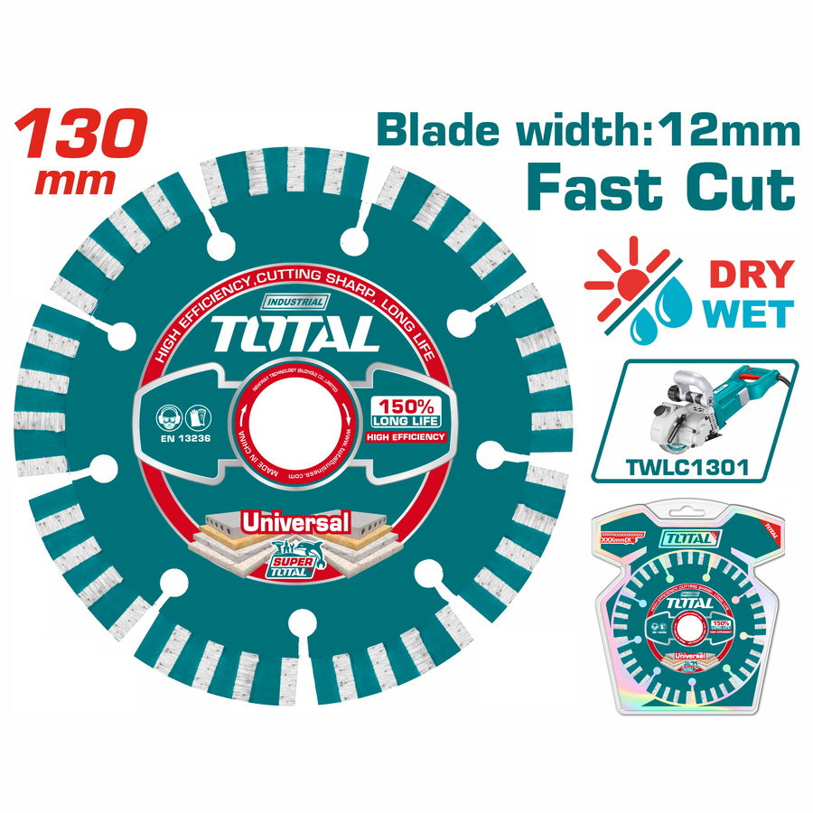 TOTAL Dry Diamond Cutting Disc Φ-130mm X 20mm | Blade Width: 12mm (TAC2111301)