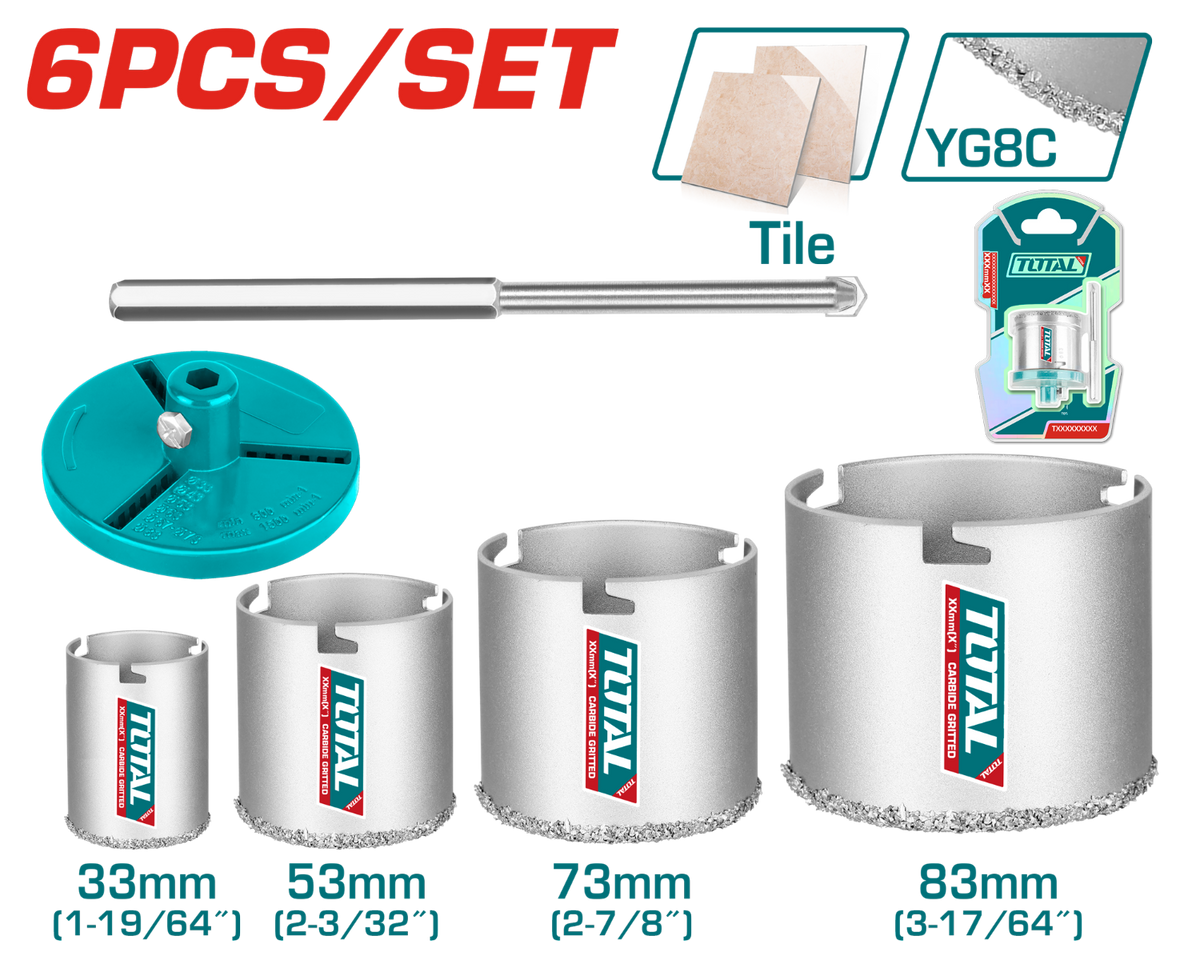 TOTAL Carbide gritted hole saw set (TAC44061)