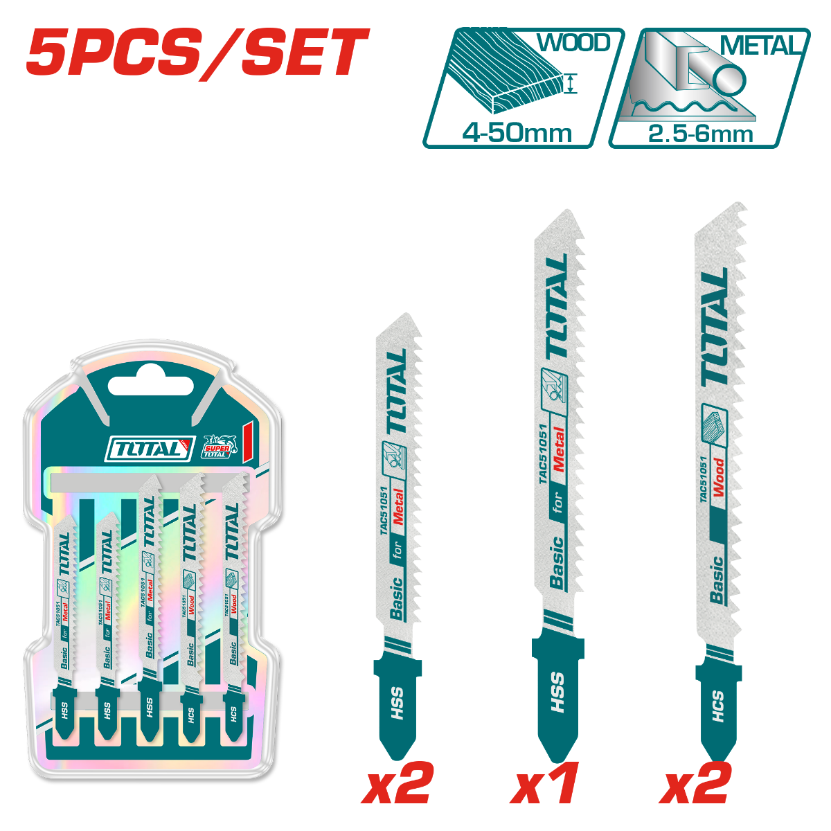 TOTAL Jig saw blade set (TAC51051)