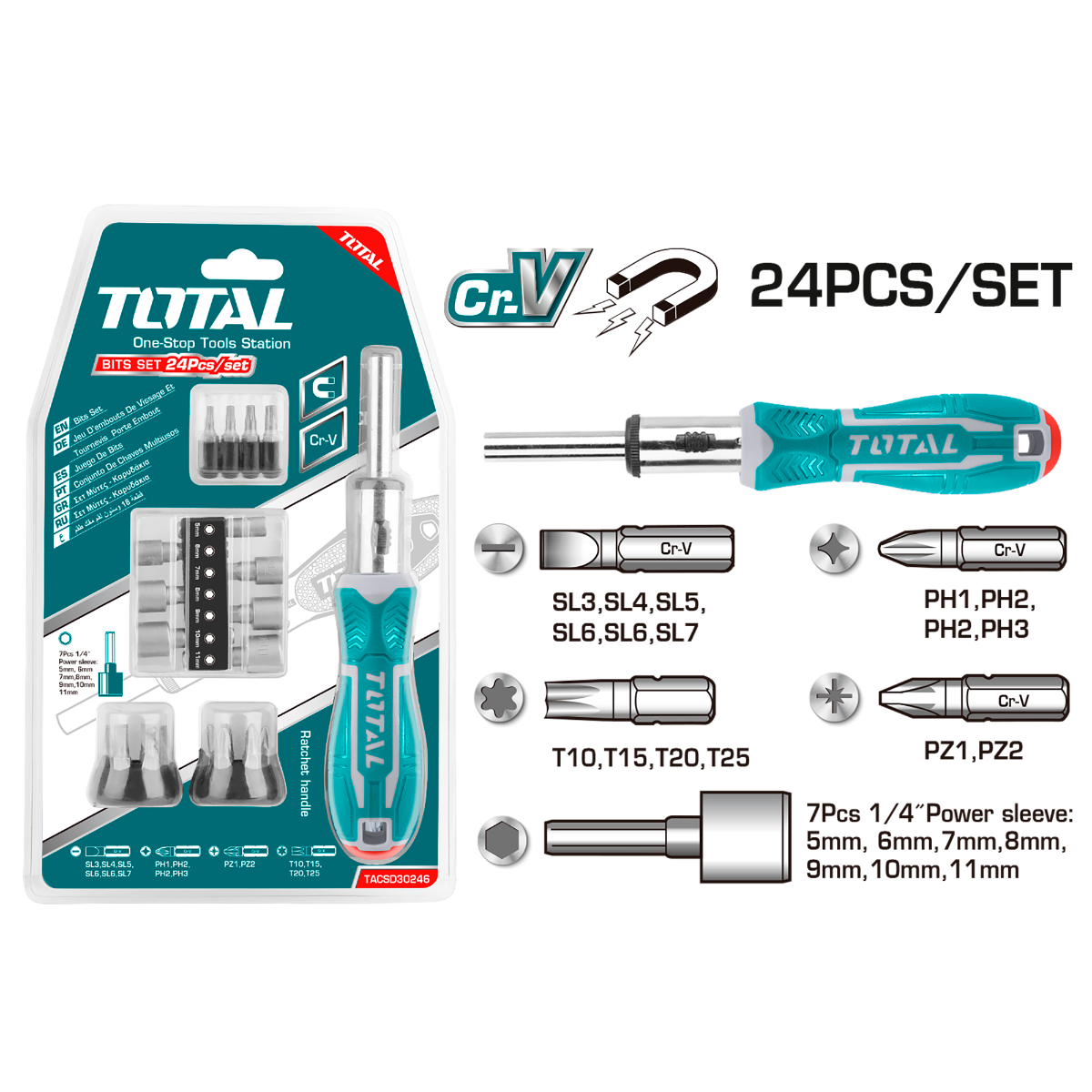 TOTAL ratchet screwdriver set 24 Pcs (TACSD30246)