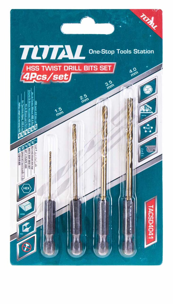 TOTAL HSS Twist Drill Bits 4 Pcs Set (TACSD4041)